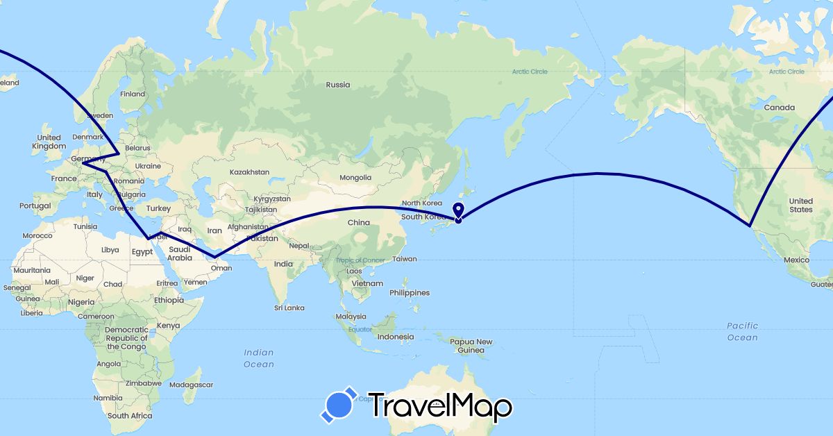 TravelMap itinerary: driving in United Arab Emirates, Austria, Germany, Egypt, Greece, Jordan, Japan, Poland, United States (Africa, Asia, Europe, North America)
